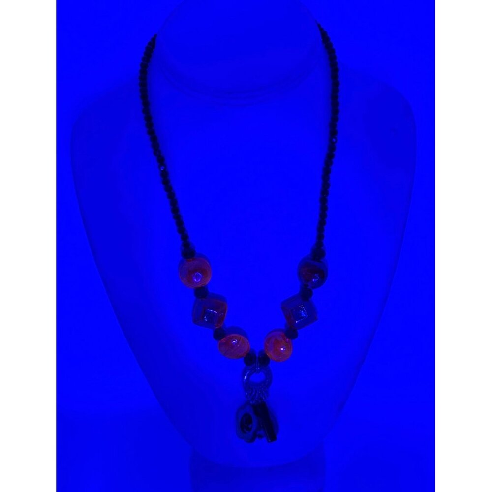 DayGlow Orange Necklace Glass & Acrylic Beads Glows Under Blacklight - Picture 6 of 10